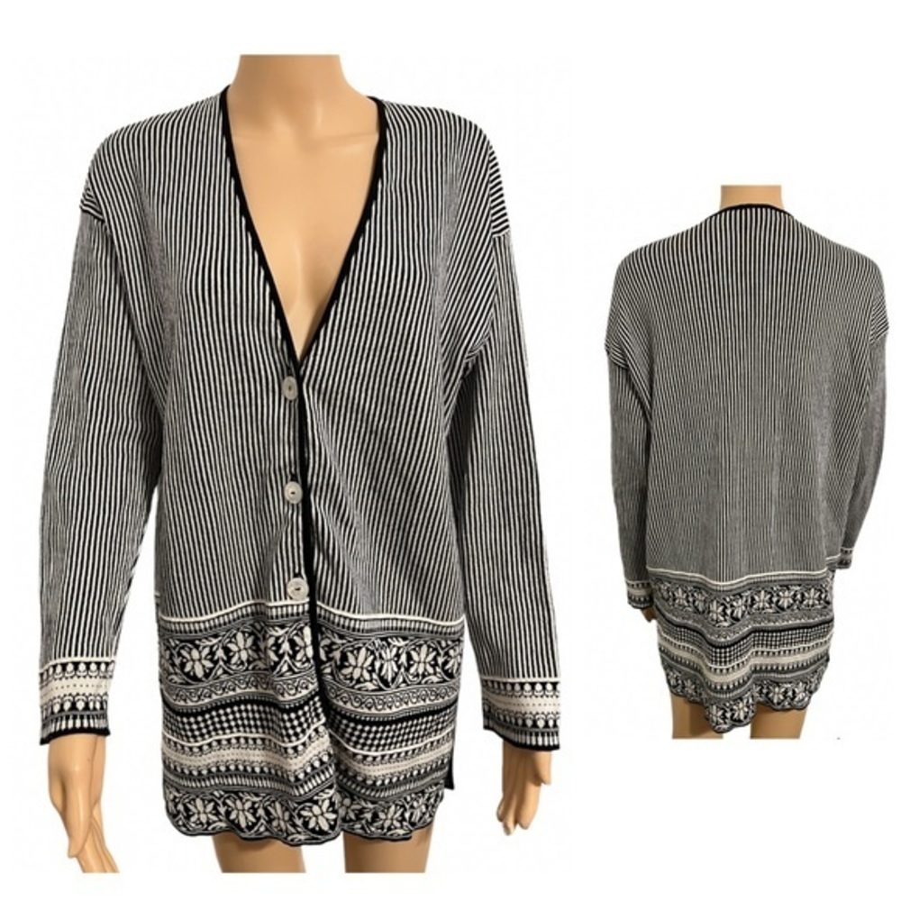 Laurel Women’s Made In Germany Black White Buttoned Cardigan Sz 40 Medium
